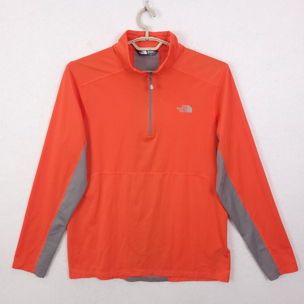 The North Face 1/4 Zip Pullover Mens L Orange Grey NF00CP4U Hiking Running